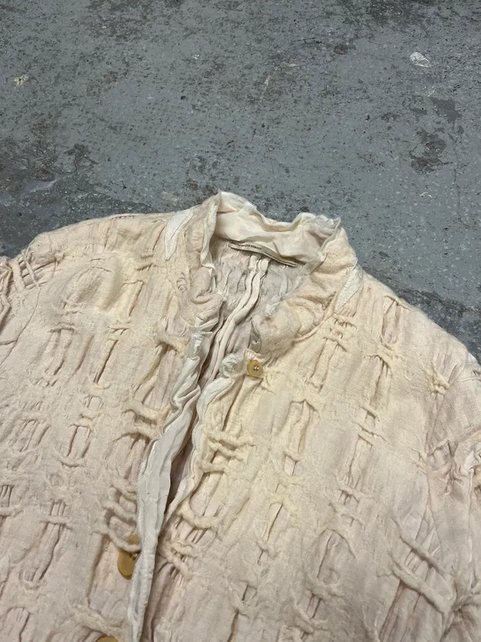 2000s Marithé + François Girbaud Beige Distressed Wool Buttoned Cardigan Blazer nczfRyL 2