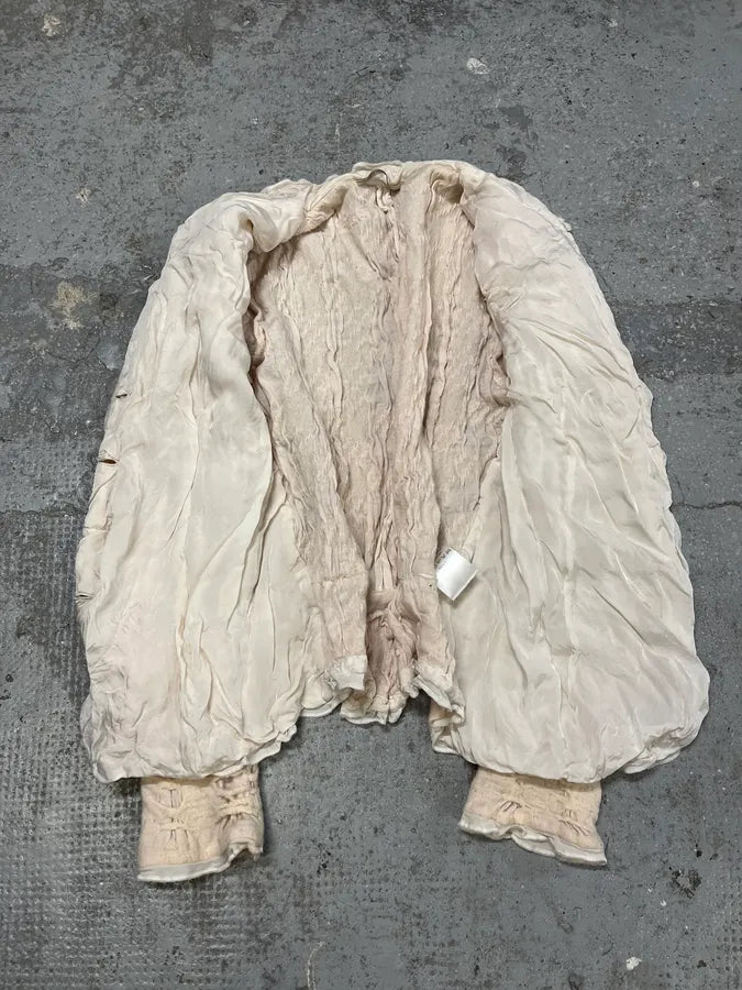 2000s Marithé + François Girbaud Beige Distressed Wool Buttoned Cardigan Blazer nczfRyL 6