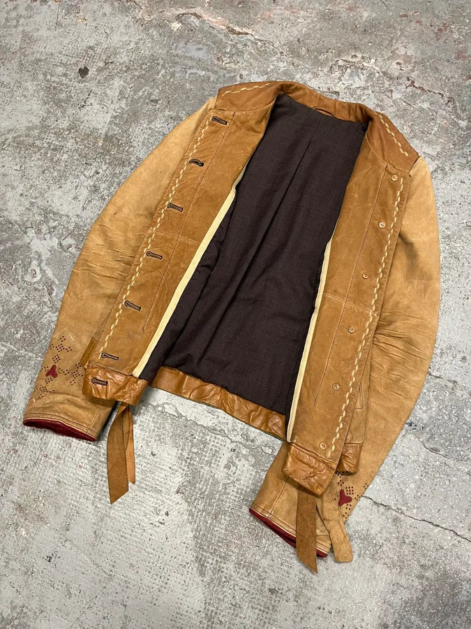 2000s Marithé + François Girbaud Beige Leather Buttoned Jacket tkQHJtZ 2