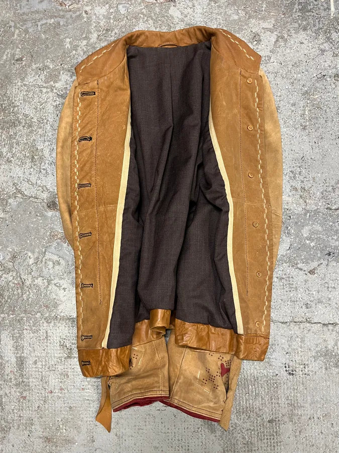 2000s Marithé + François Girbaud Beige Leather Buttoned Jacket tkQHJtZ 3