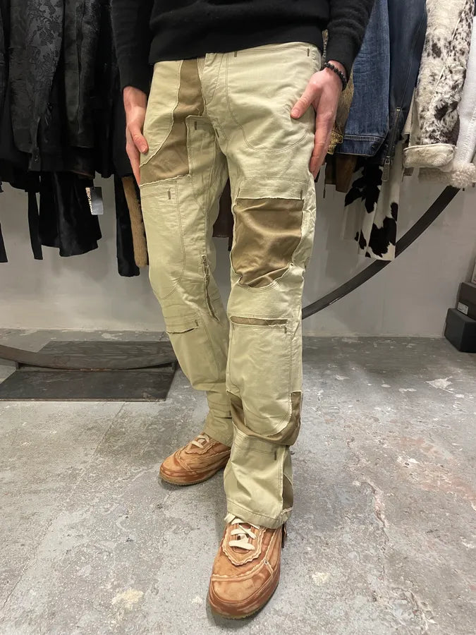 2000s Marithé + François Girbaud Beige Patchwork Trompe L’oeil Effect Pants (M) 2