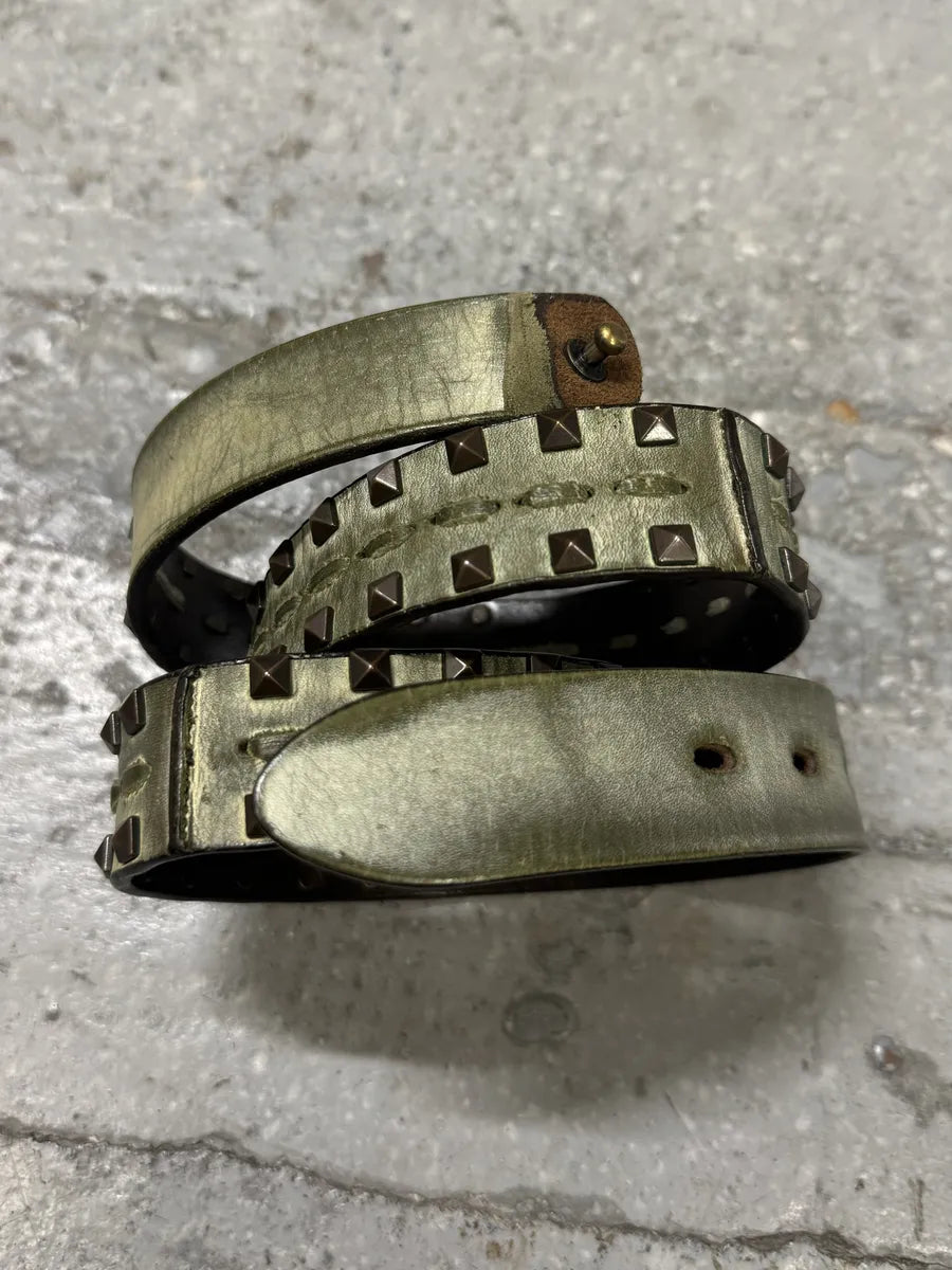 2000s Marithé + François Girbaud Beige Studded Leather Belt ihwVEAe 1