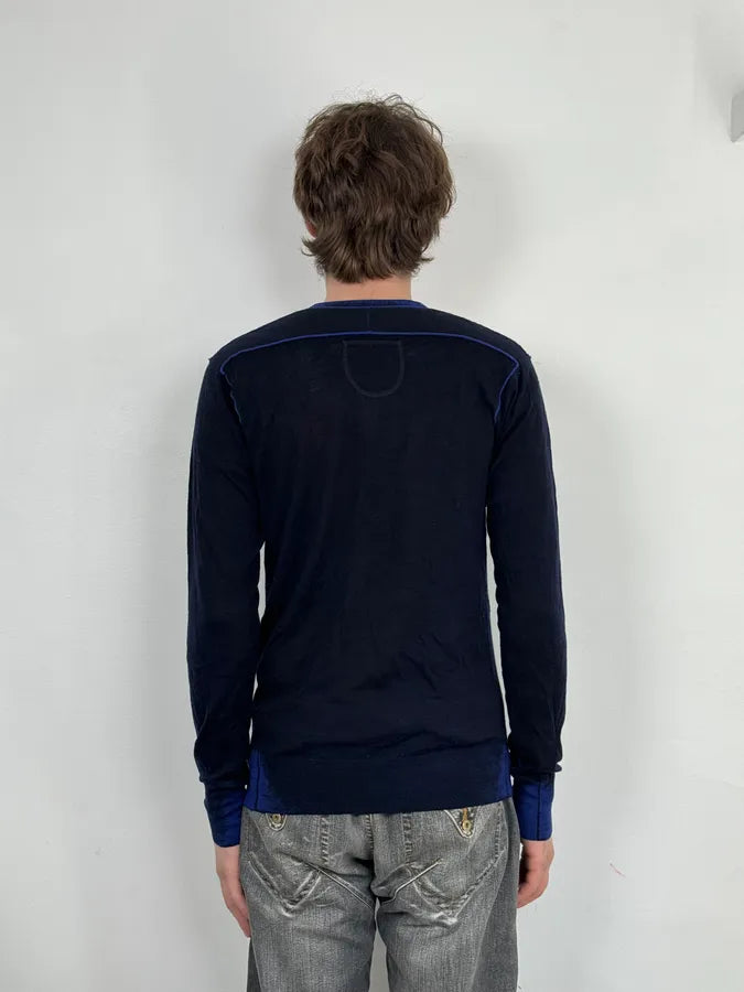 2000s Marithé + François Girbaud Black & Blue V Neck Irregular Sweater zubIfOU 2