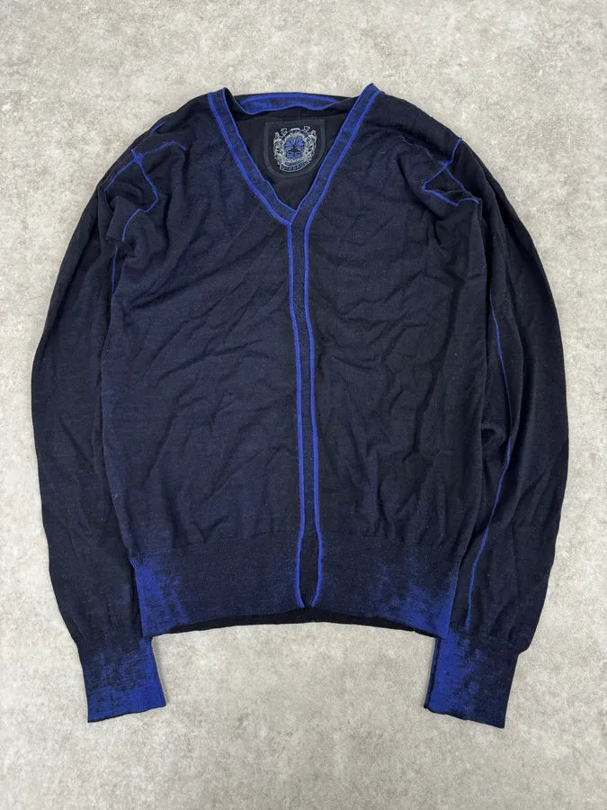 2000s Marithé + François Girbaud Black & Blue V Neck Irregular Sweater zubIfOU 0