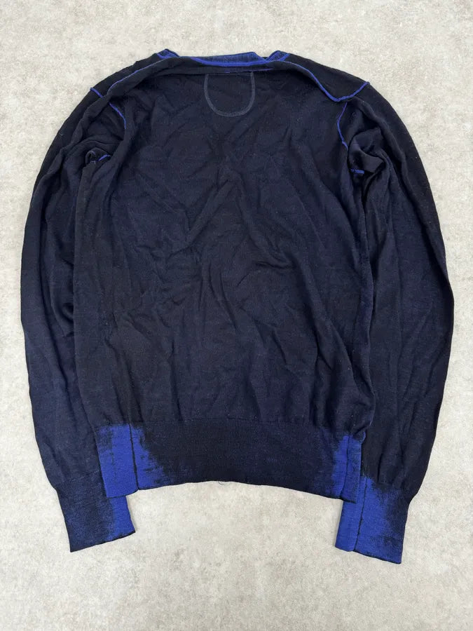2000s Marithé + François Girbaud Black & Blue V Neck Irregular Sweater zubIfOU 3