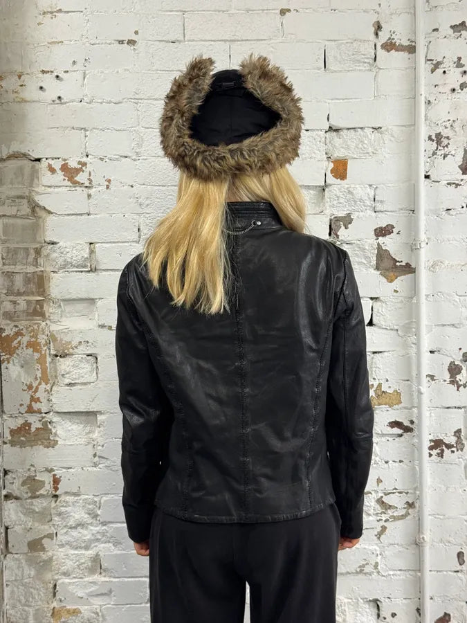 2000s Marithé + François Girbaud Black Asymmetrical Buttoned Leather Jacket HzzdRkc 2