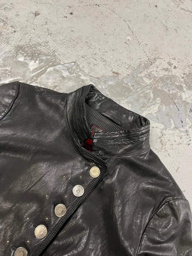 2000s Marithé + François Girbaud Black Asymmetrical Buttoned Leather Jacket HzzdRkc 4