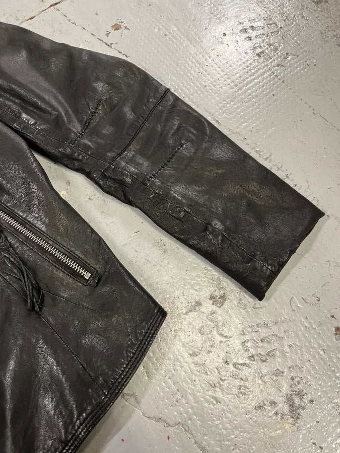 2000s Marithé + François Girbaud Black Asymmetrical Buttoned Leather Jacket HzzdRkc 5