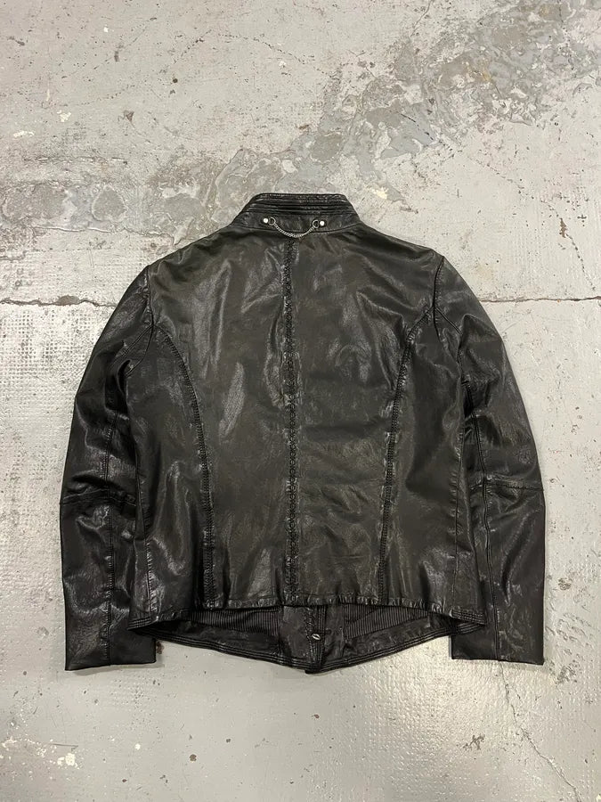 2000s Marithé + François Girbaud Black Asymmetrical Buttoned Leather Jacket HzzdRkc 6