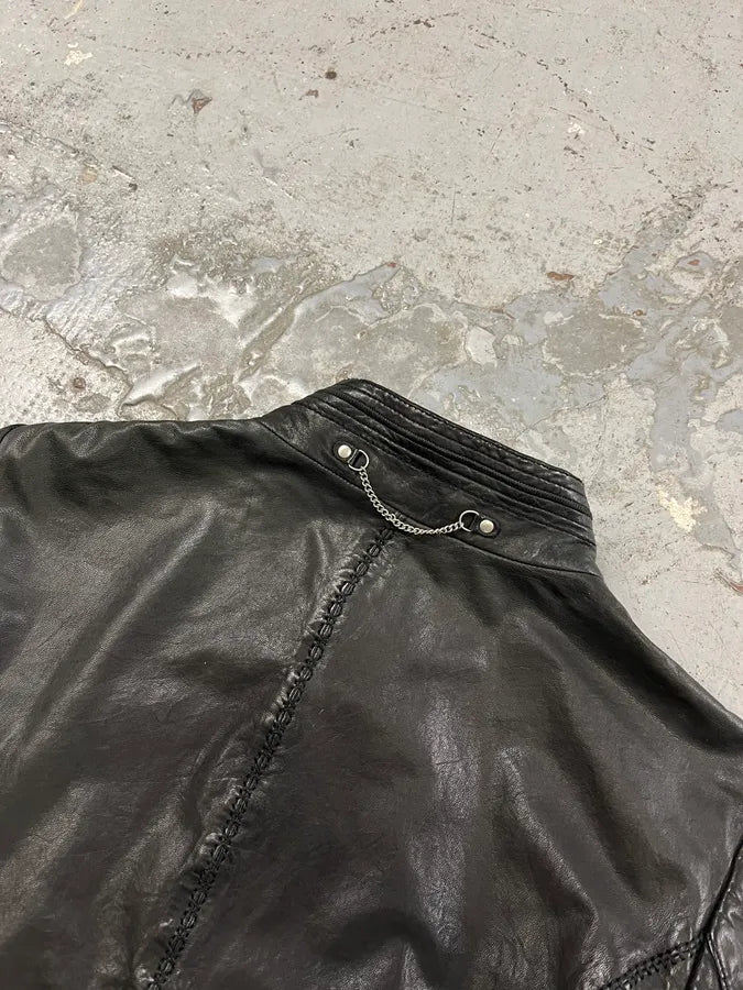 2000s Marithé + François Girbaud Black Asymmetrical Buttoned Leather Jacket HzzdRkc 7