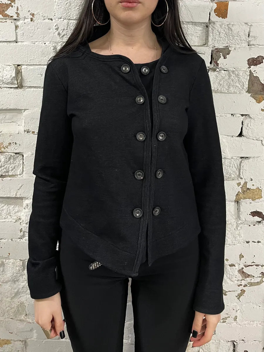 2000s Marithé + François Girbaud Black Asymmetrical Buttoned Officer Sweater HlZlJVi 1