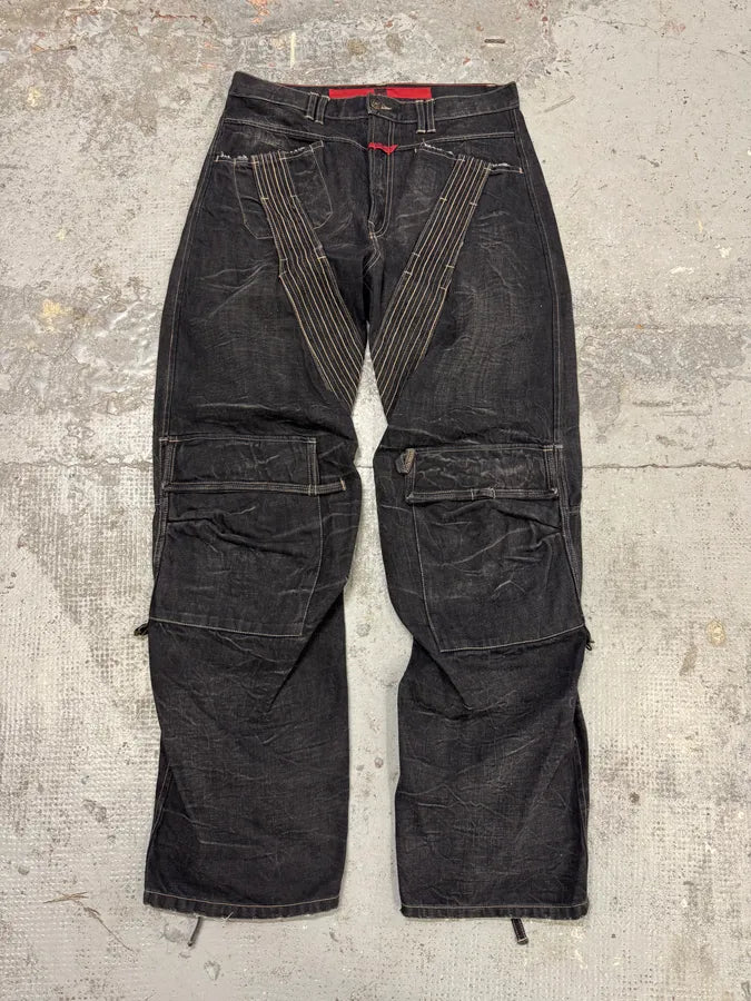 2000s Marithé + François Girbaud Black Avant-Garde Biker Denim Jeans WlYrHHc 0