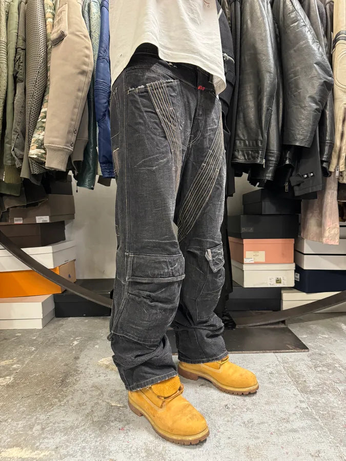 2000s Marithé + François Girbaud Black Avant-Garde Biker Denim Jeans WlYrHHc 1