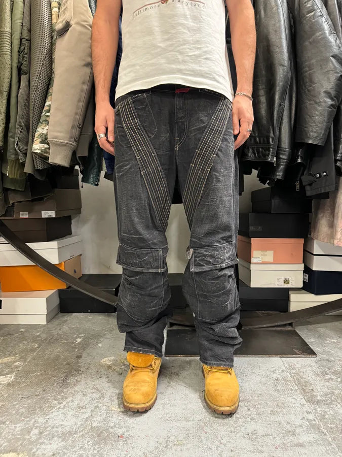 2000s Marithé + François Girbaud Black Avant-Garde Biker Denim Jeans WlYrHHc 2