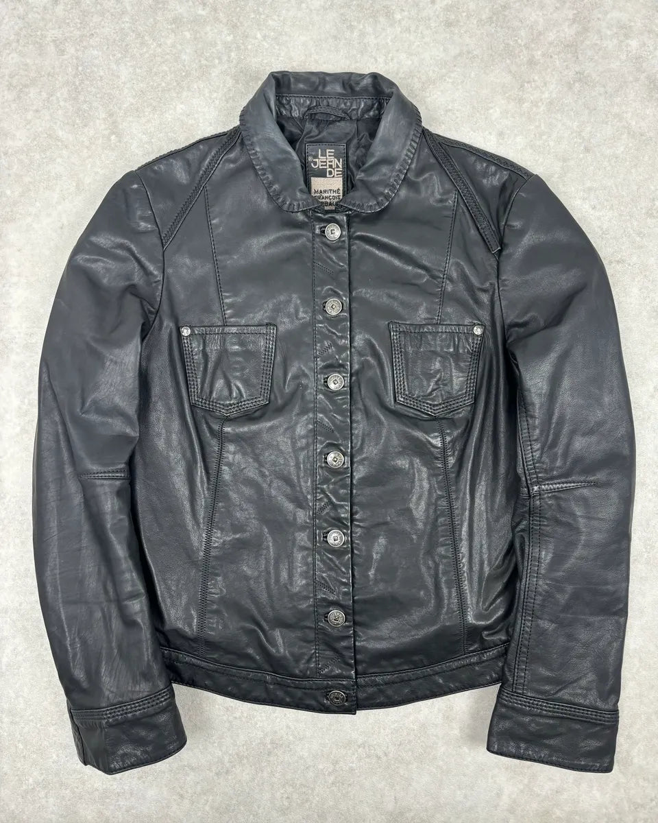 2000s Marithé + François Girbaud Black Buttoned Modern Leather Jacket qgWikXB 0