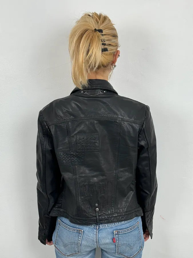 2000s Marithé + François Girbaud Black Buttoned Modern Leather Jacket qgWikXB 2