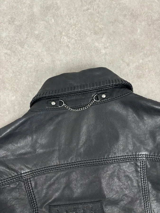 2000s Marithé + François Girbaud Black Buttoned Modern Leather Jacket qgWikXB 5