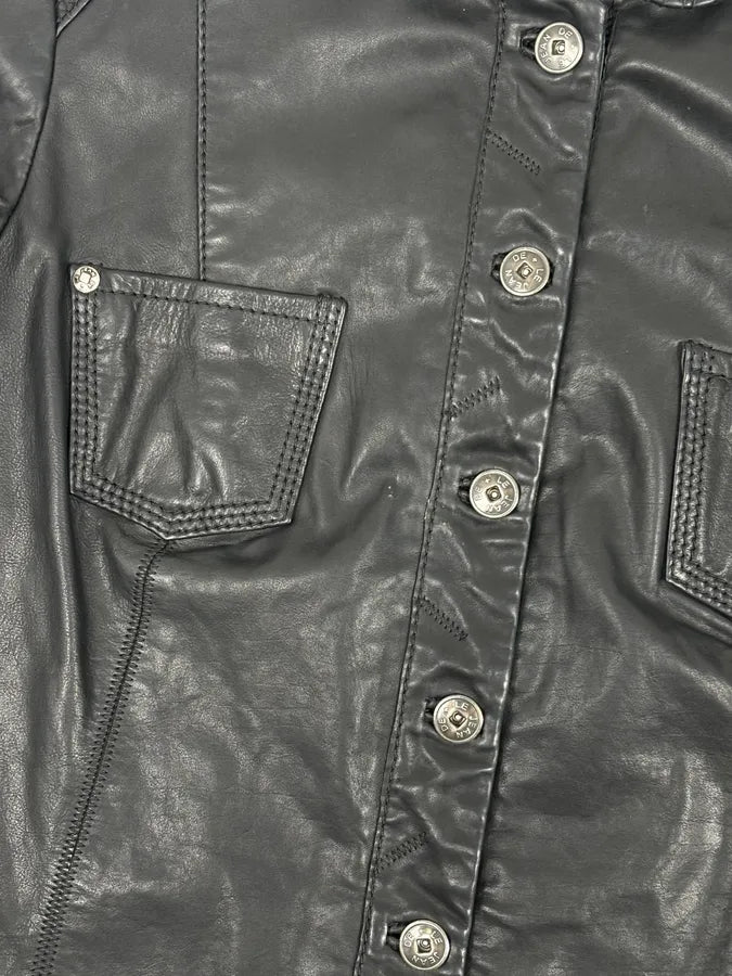 2000s Marithé + François Girbaud Black Buttoned Modern Leather Jacket qgWikXB 7