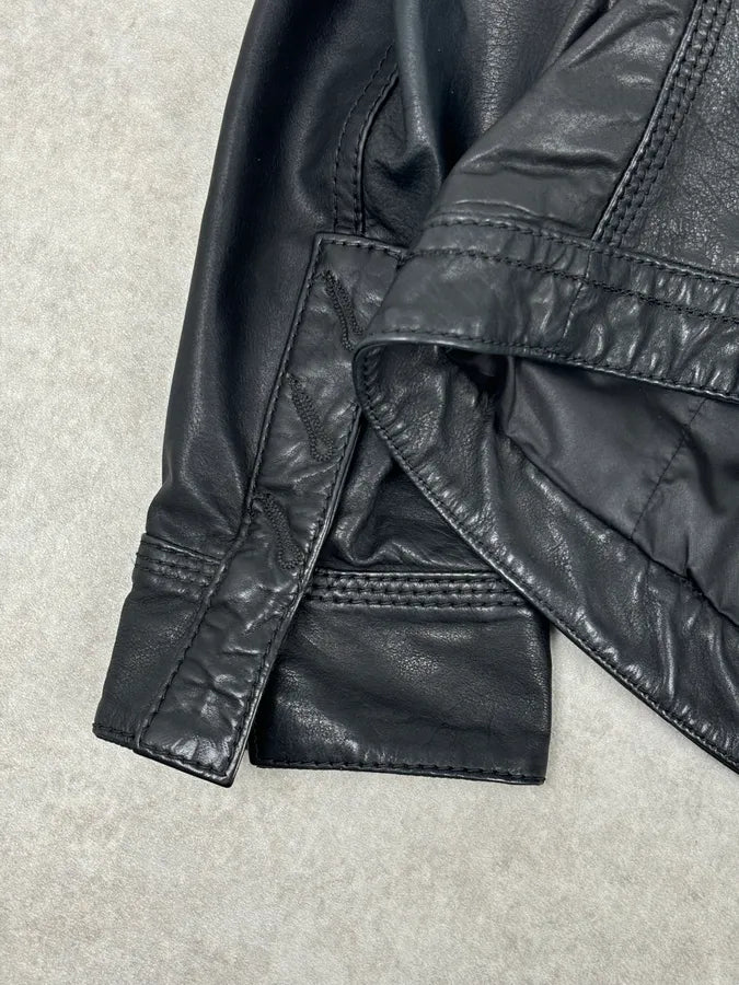 2000s Marithé + François Girbaud Black Buttoned Modern Leather Jacket qgWikXB 9