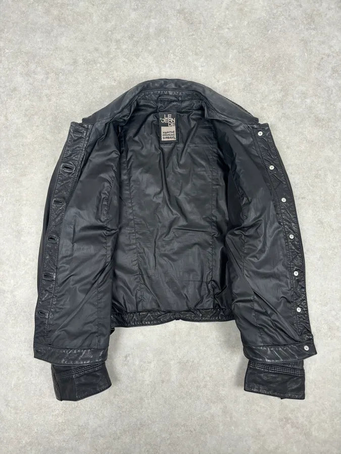 2000s Marithé + François Girbaud Black Buttoned Modern Leather Jacket qgWikXB 6