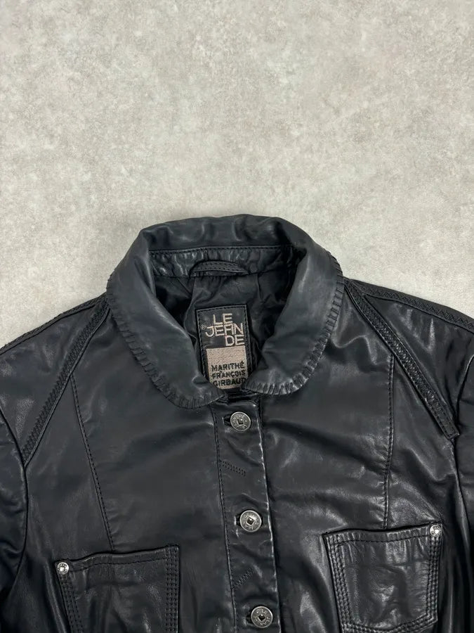 2000s Marithé + François Girbaud Black Buttoned Modern Leather Jacket qgWikXB 3