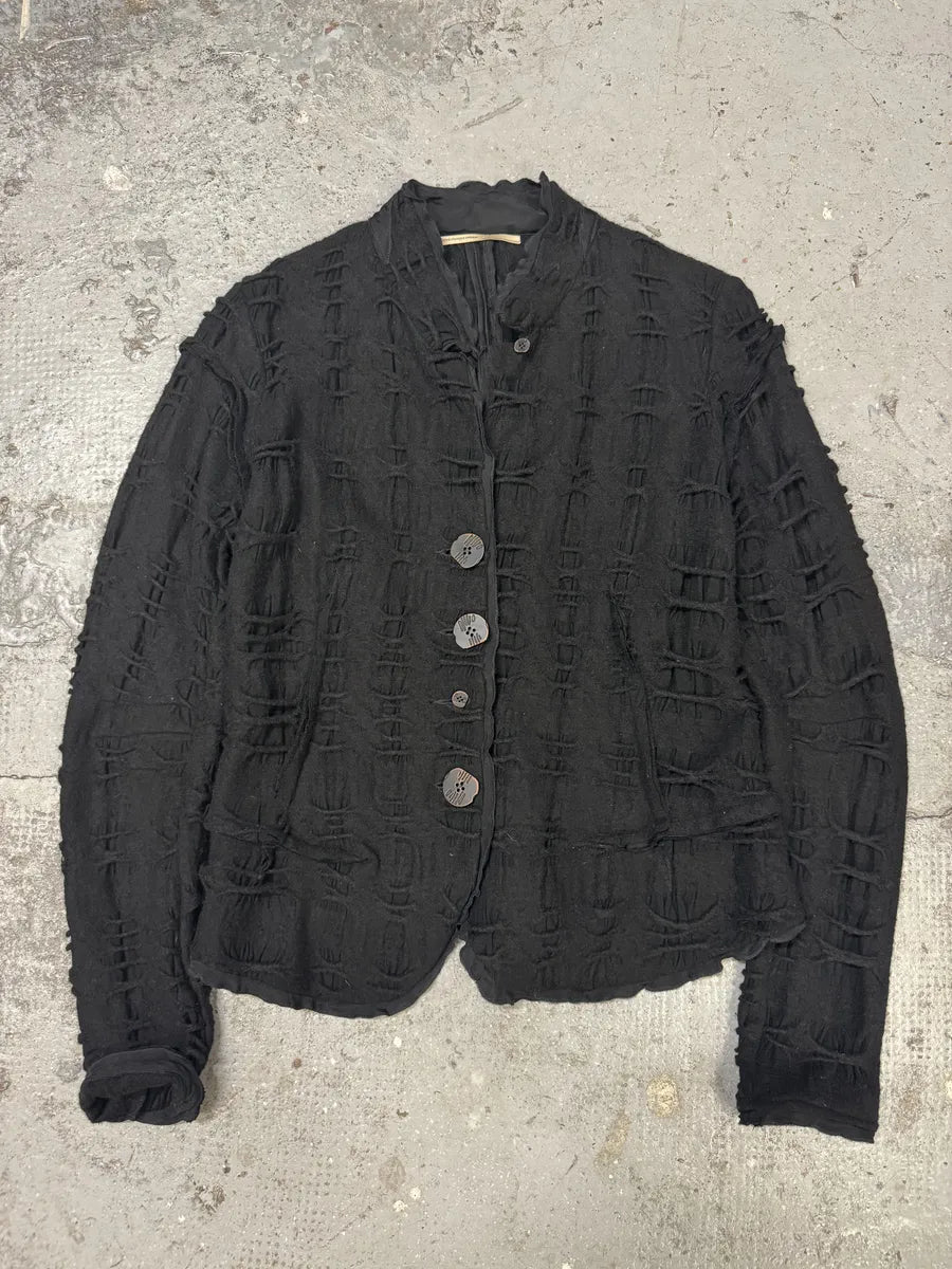 2000s Marithé + François Girbaud Black Distressed Wool Buttoned Cardigan Blazer (M/L) DgxxpXE 0