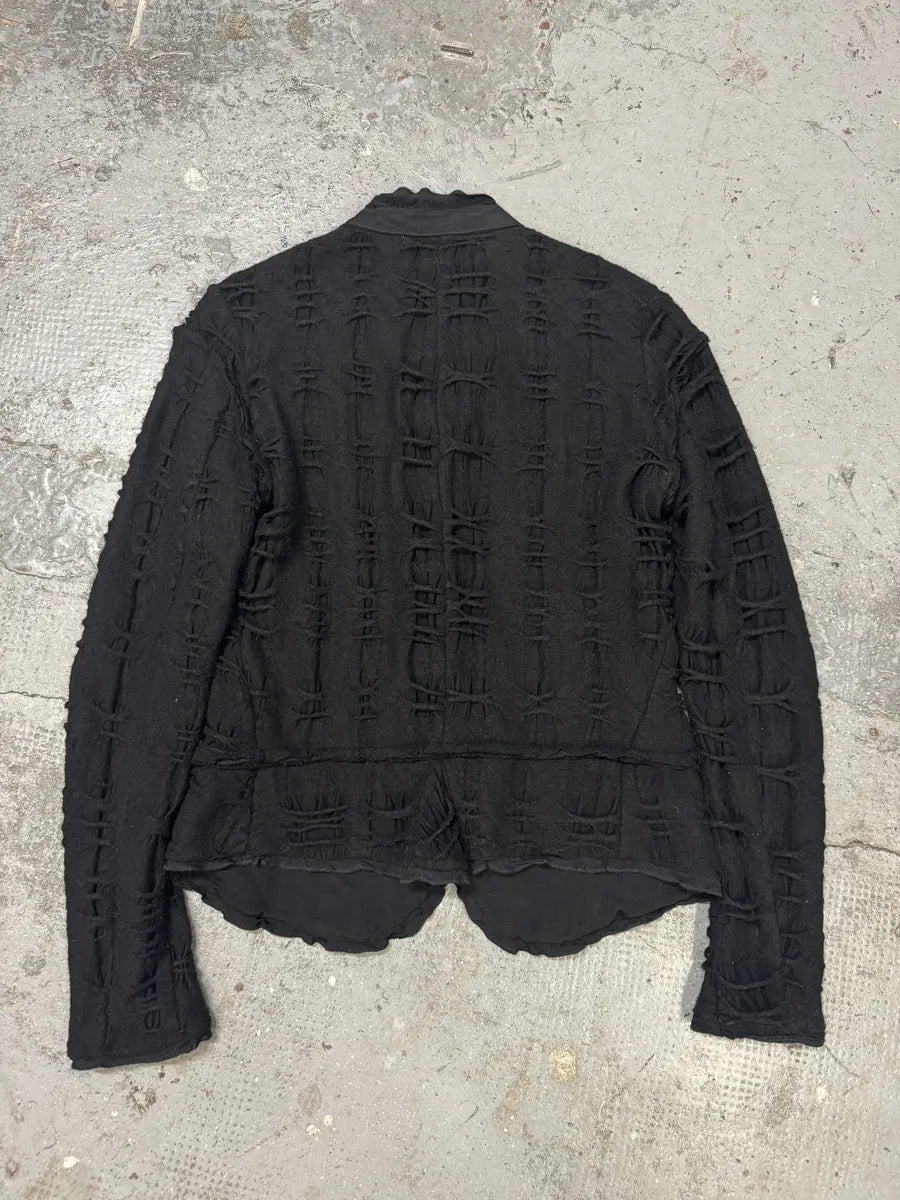 2000s Marithé + François Girbaud Black Distressed Wool Buttoned Cardigan Blazer (M/L) DgxxpXE 1