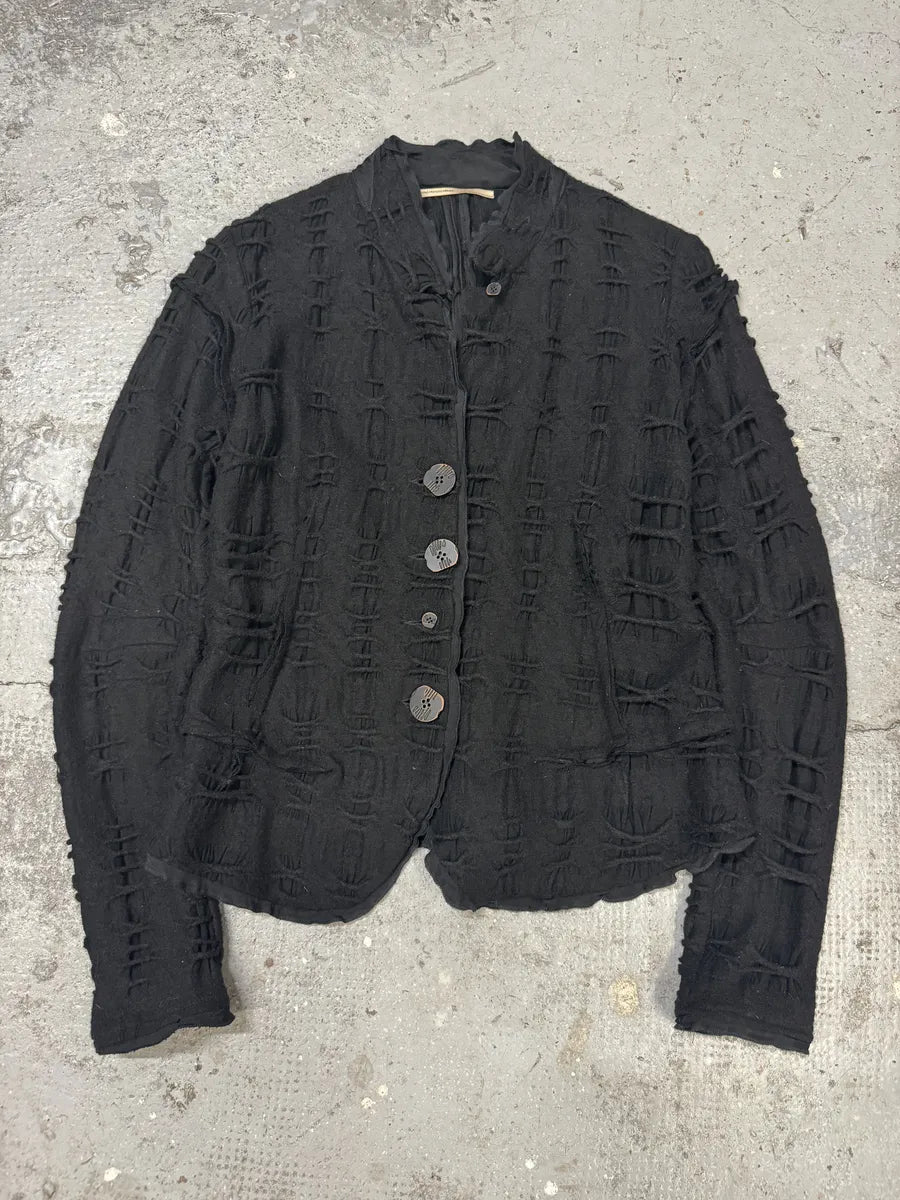 2000s Marithé + François Girbaud Black Distressed Wool Buttoned Cardigan Blazer (M/L) DgxxpXE 4