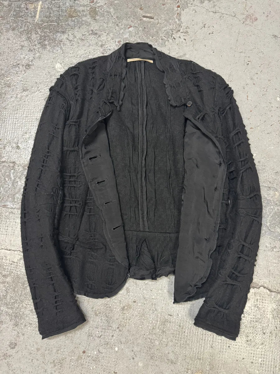 2000s Marithé + François Girbaud Black Distressed Wool Buttoned Cardigan Blazer (M/L) DgxxpXE 5