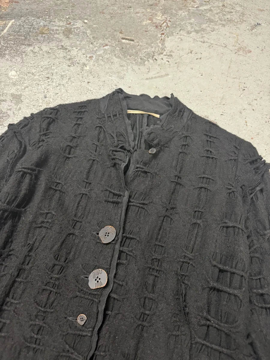 2000s Marithé + François Girbaud Black Distressed Wool Buttoned Cardigan Blazer (M/L) DgxxpXE 7
