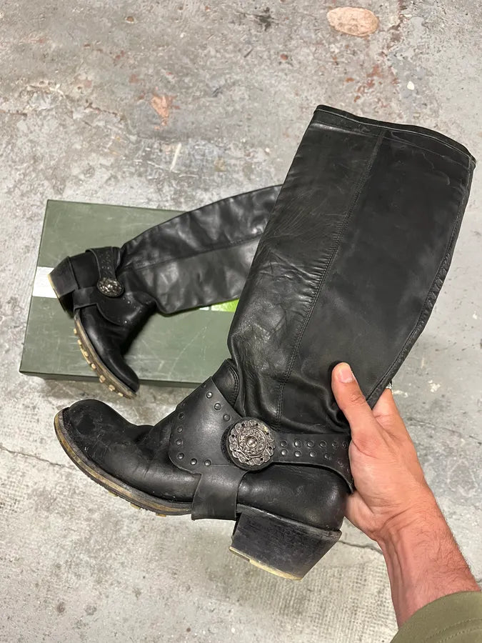 2000s Marithé + François Girbaud Black Embellished Rock Ankle Leather Boots (37eu/us5) ChBvUzT 0