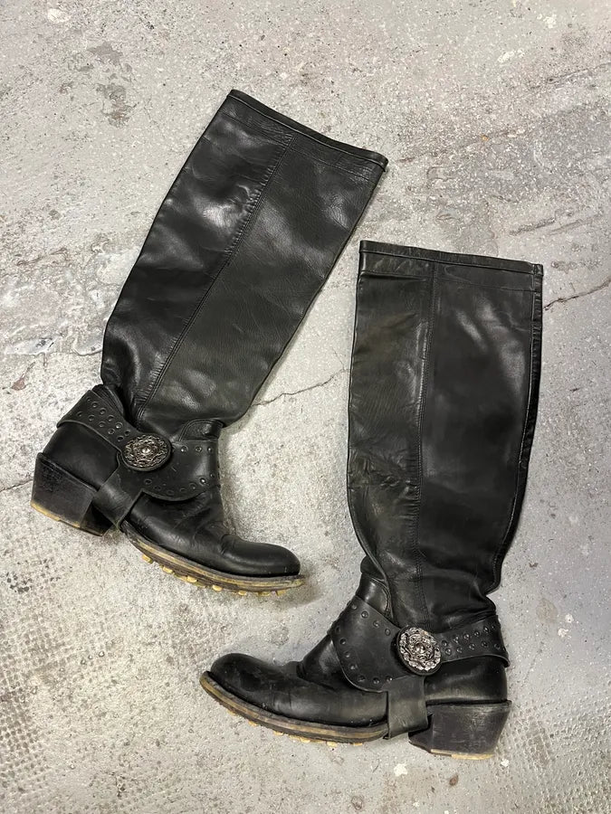 2000s Marithé + François Girbaud Black Embellished Rock Ankle Leather Boots ChBvUzT 1