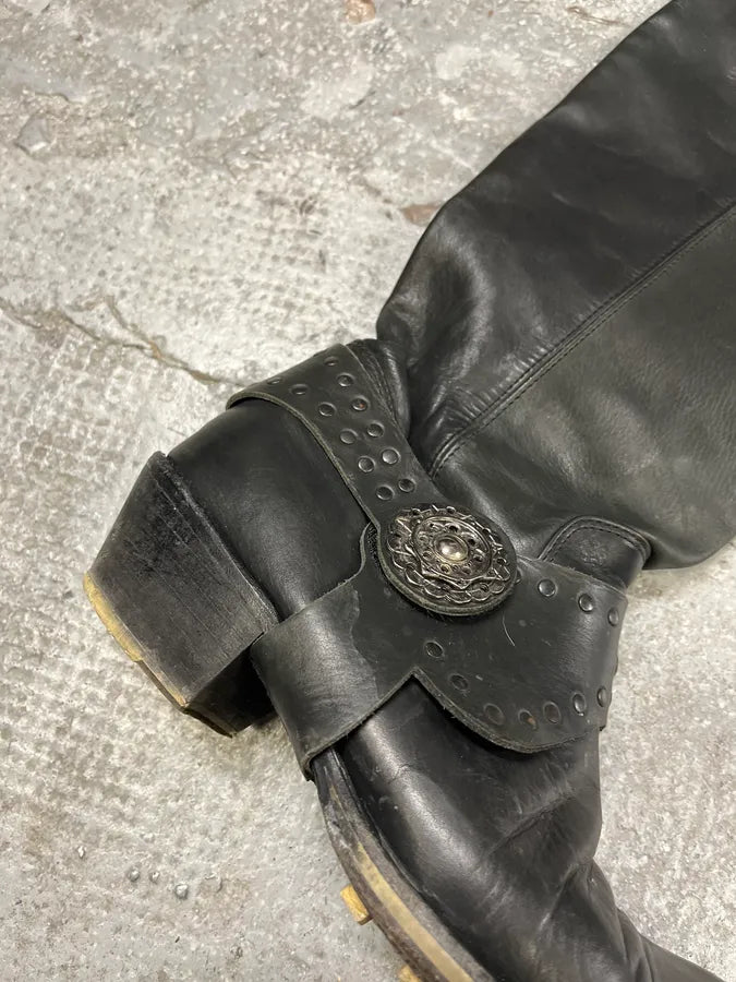 2000s Marithé + François Girbaud Black Embellished Rock Ankle Leather Boots ChBvUzT 3