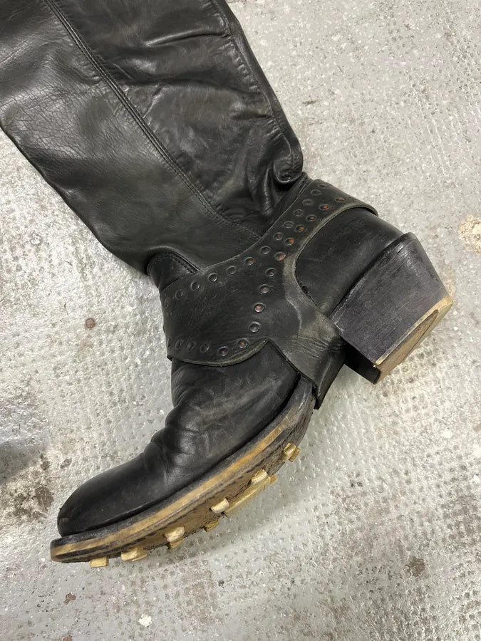2000s Marithé + François Girbaud Black Embellished Rock Ankle Leather Boots ChBvUzT 4