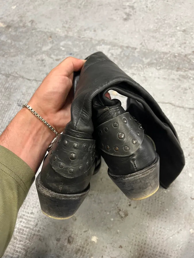 2000s Marithé + François Girbaud Black Embellished Rock Ankle Leather Boots ChBvUzT 6