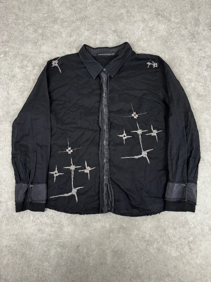 2000s Marithé + François Girbaud Black Embroidered Star Shirt QRltsXg 0