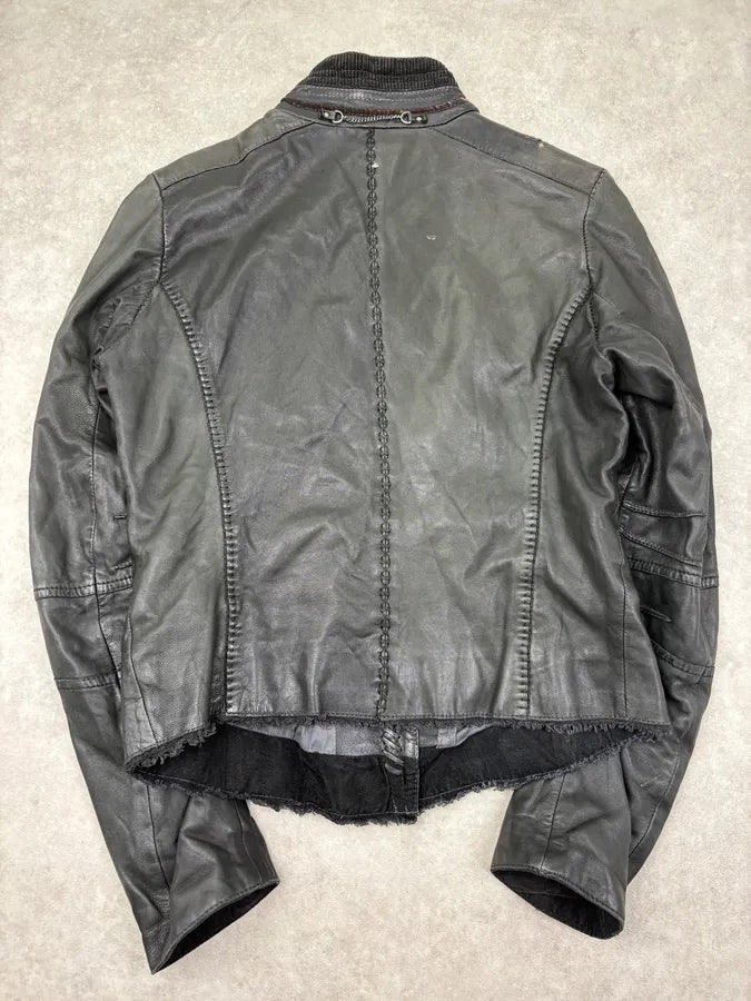 AW2003 Marithé + François Girbaud Black Buttoned Leather Biker Jacket dFSxiQV 5