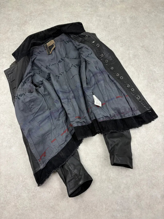 AW2003 Marithé + François Girbaud Black Buttoned Leather Biker Jacket dFSxiQV 6