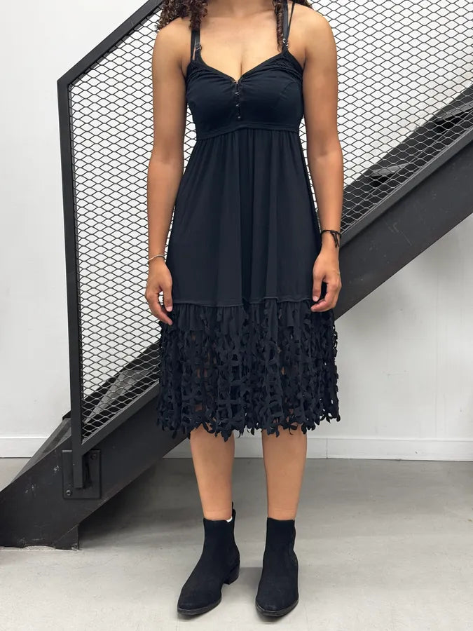 2010s Marithé + François Girbaud Black Flower Lace Dress suppCxb 2