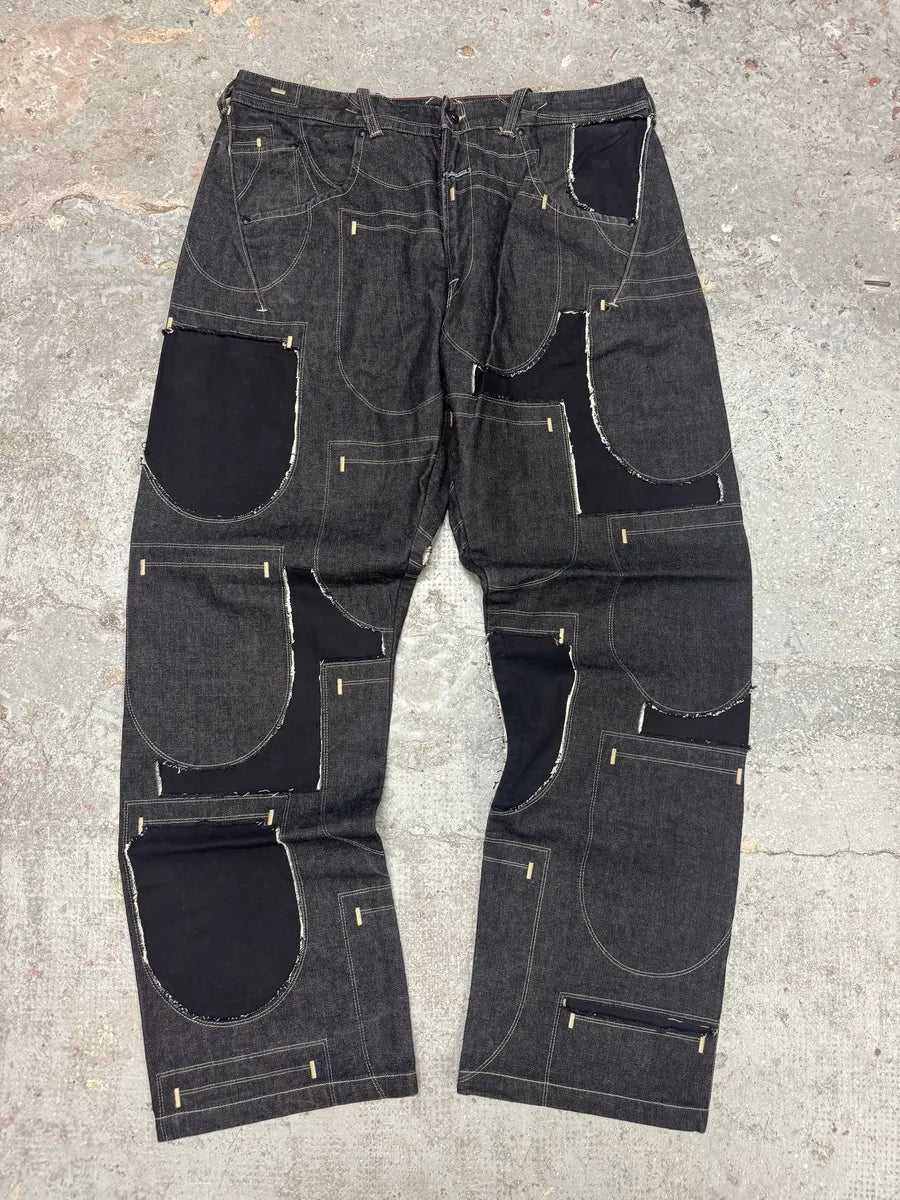 2000s Marithé + François Girbaud Black Hybrid Patchwork Pockets Pants vZURroD 0