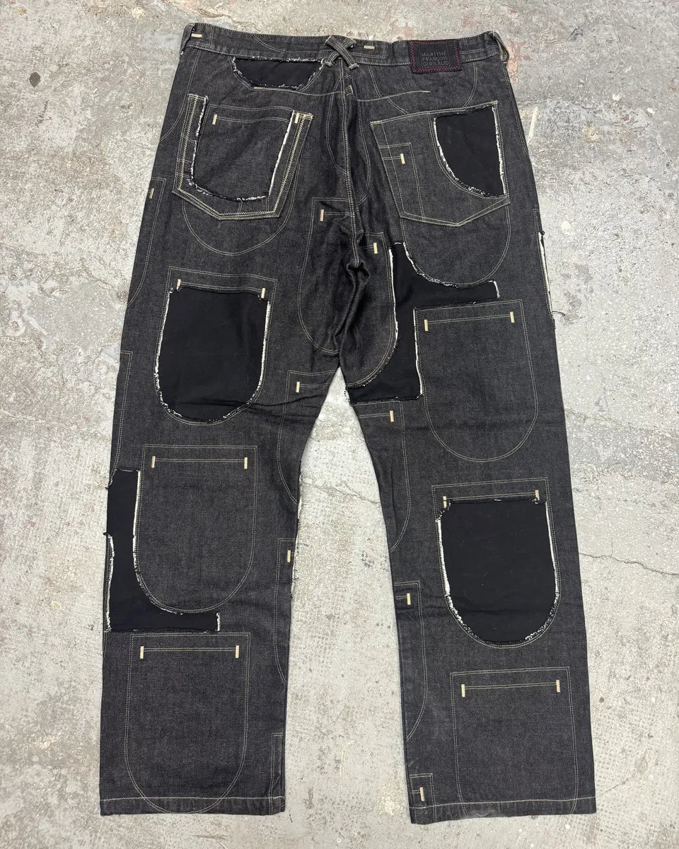 2000s Marithé + François Girbaud Black Hybrid Patchwork Pockets Pants vZURroD 1