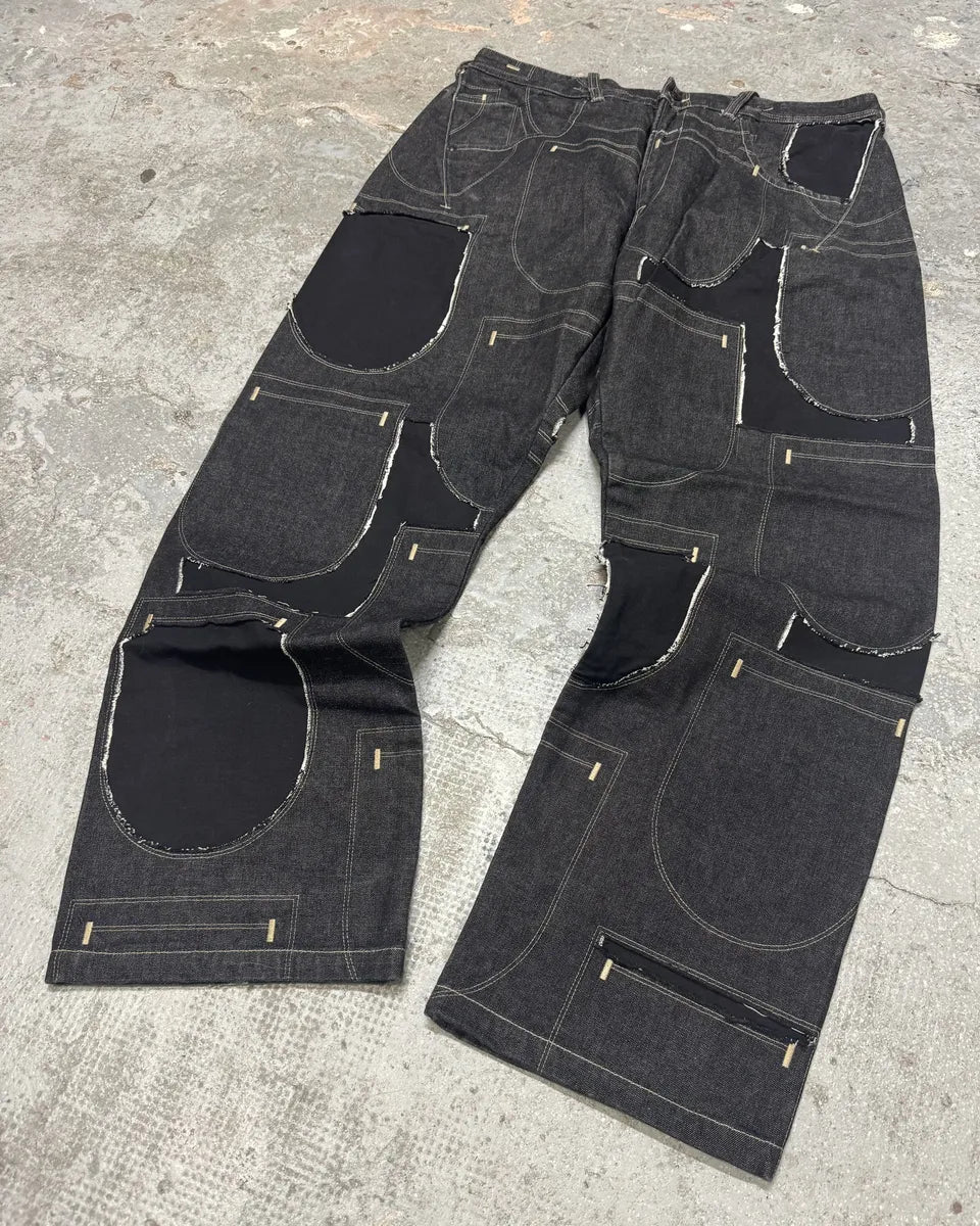 2000s Marithé + François Girbaud Black Hybrid Patchwork Pockets Pants vZURroD 3