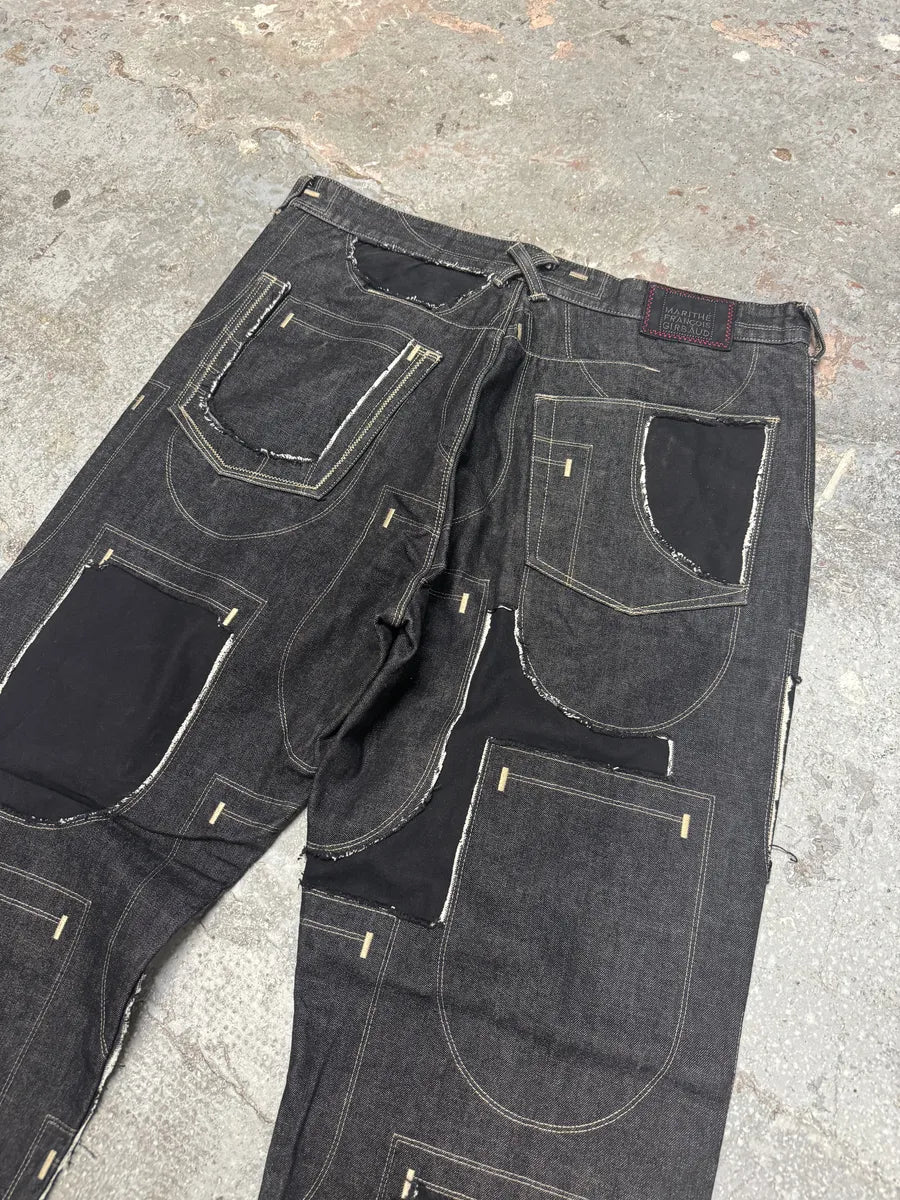 2000s Marithé + François Girbaud Black Hybrid Patchwork Pockets Pants vZURroD 9