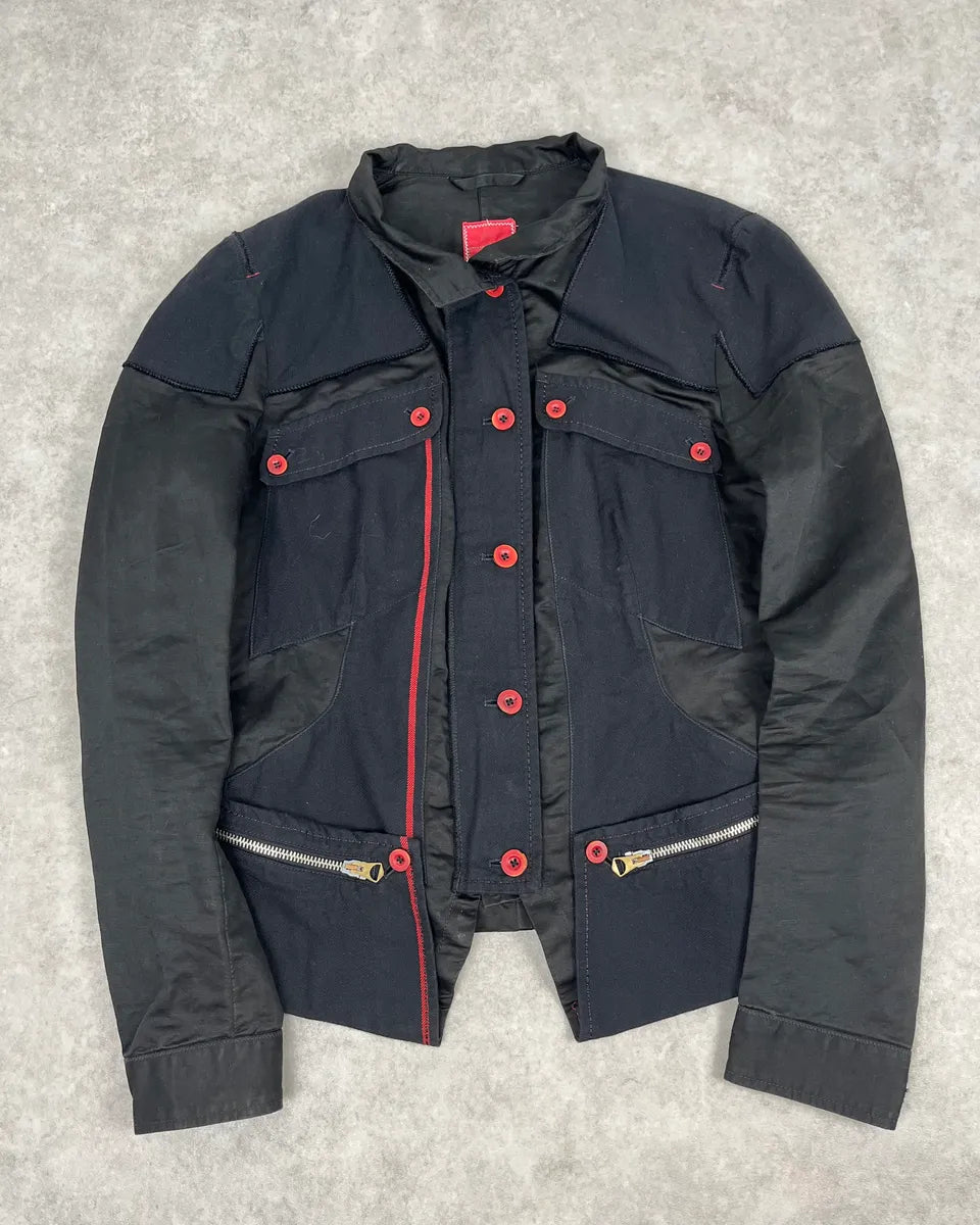 2000s Marithé + François Girbaud Black Irregular Red Buttoned Jacket GYpmUsD 0