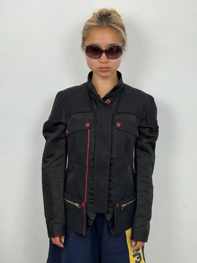 2000s Marithé + François Girbaud Black Irregular Red Buttoned Jacket GYpmUsD 1
