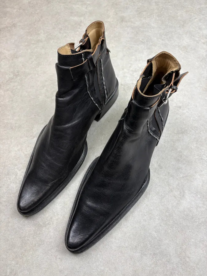 2000s Marithé + François Girbaud Black Leather Ankle Boots aCmNxEs 2