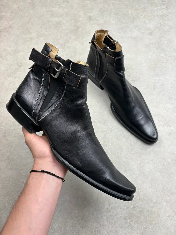 2000s Marithé + François Girbaud Black Leather Ankle Boots aCmNxEs 0