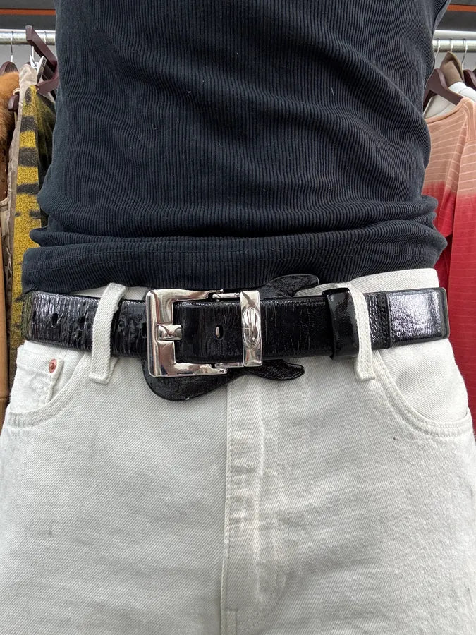 2000s Marithé + François Girbaud Black Leather Guitar Belt NooqZVL 1