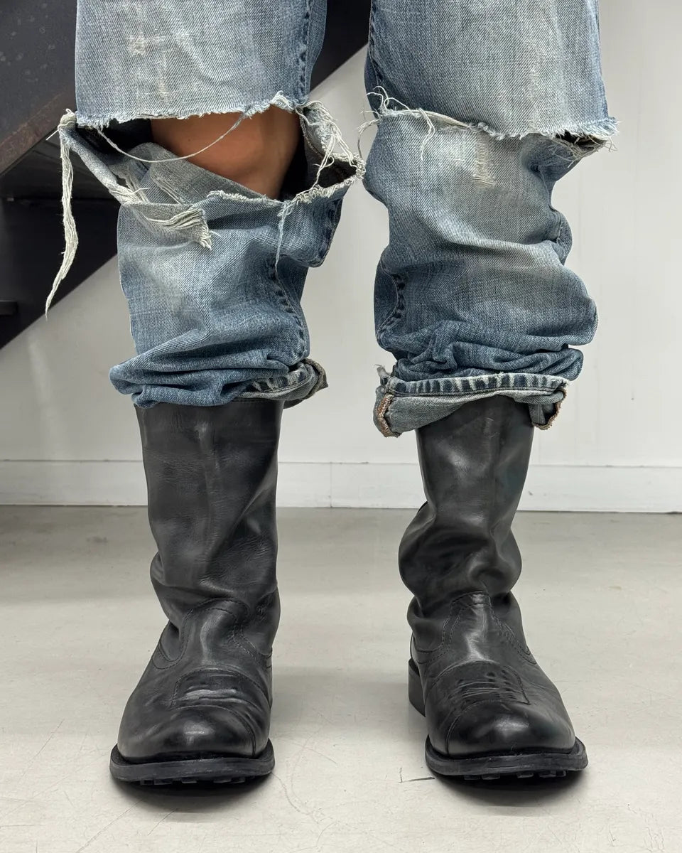 2000s Marithé + François Girbaud Black Leather Motorcycle Boots aTPmlNx 1