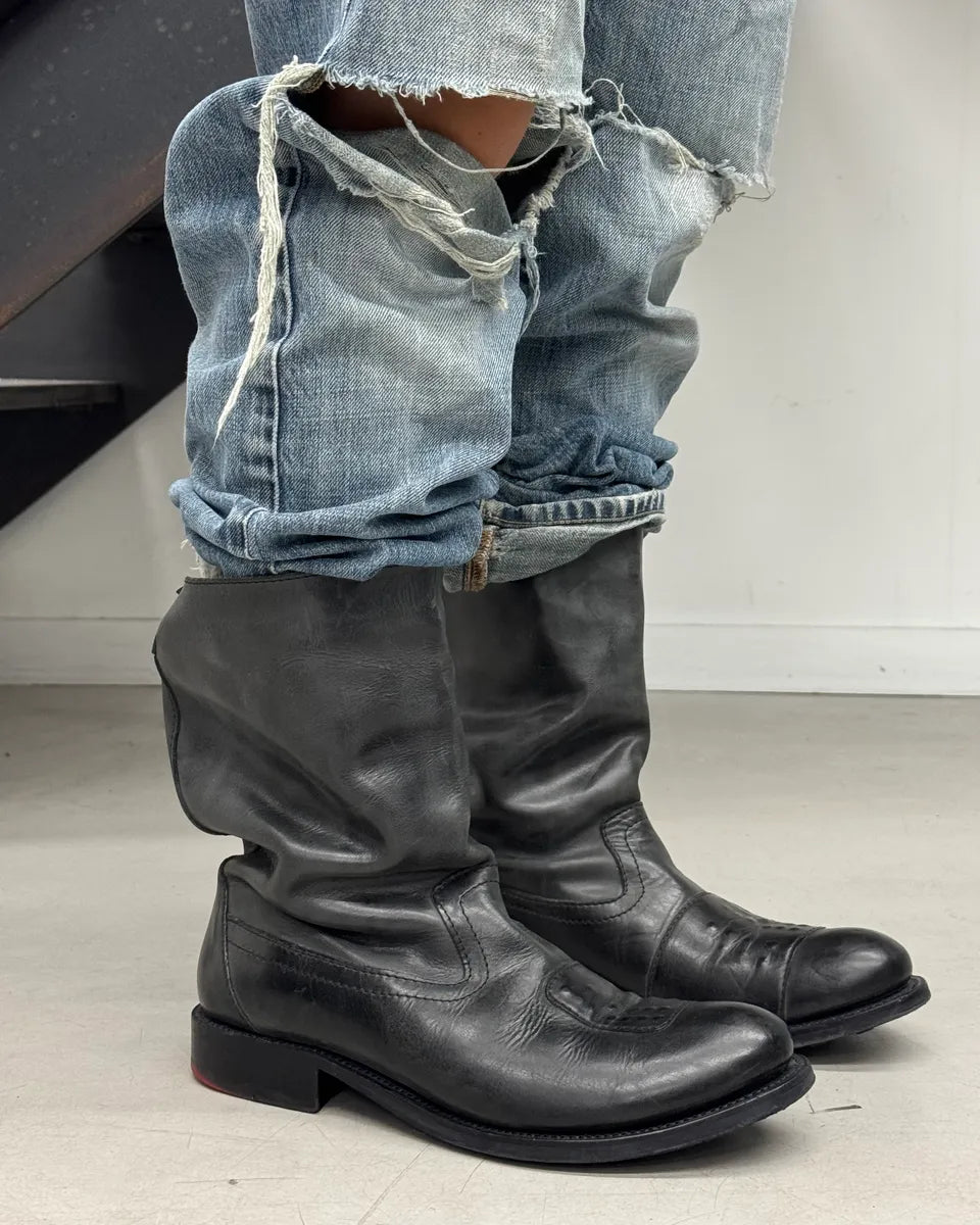 2000s Marithé + François Girbaud Black Leather Motorcycle Boots aTPmlNx 2